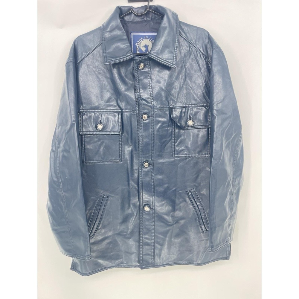 Italian Textile Group Leather Jacket Men‎ Large Blue Italy GA Classic XL